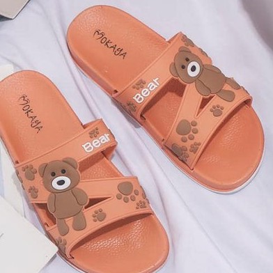 Sandal slop wanita impor Motif Bear Lucu - Mokaya 2059 (37-41) / Sandal slop ban 3 cewek-Orange