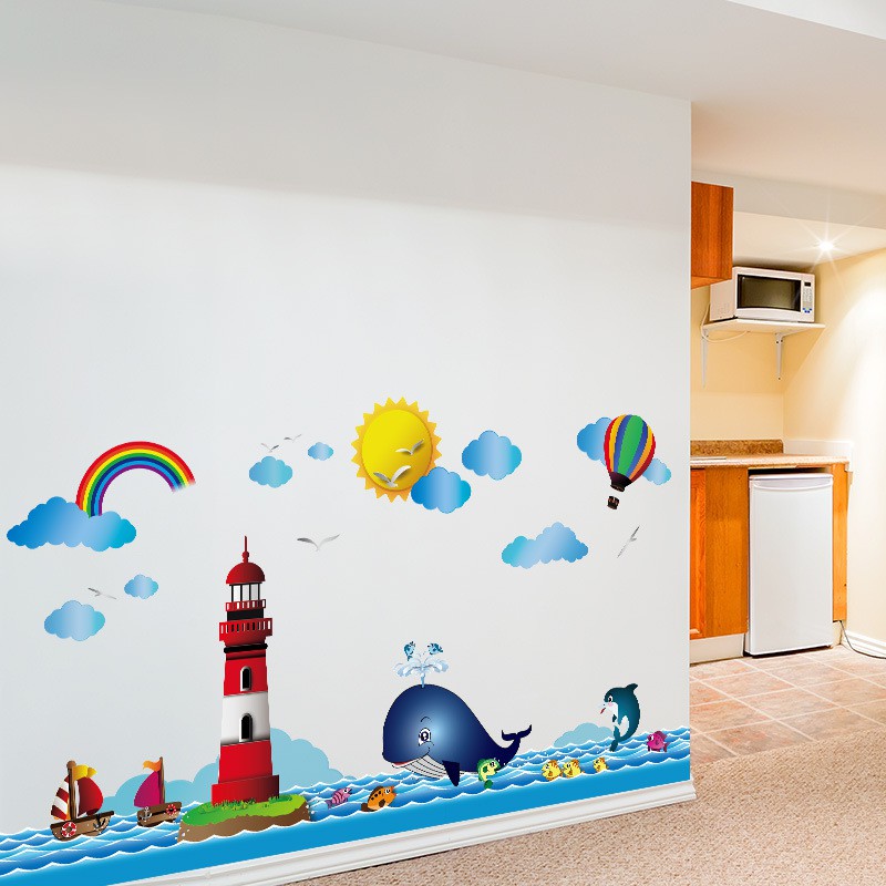 Reliza Wall Sticker Lis Ikan Paus Border Fish Lumba Lumba Awan Anak Kids Stiker Dinding LDR7252