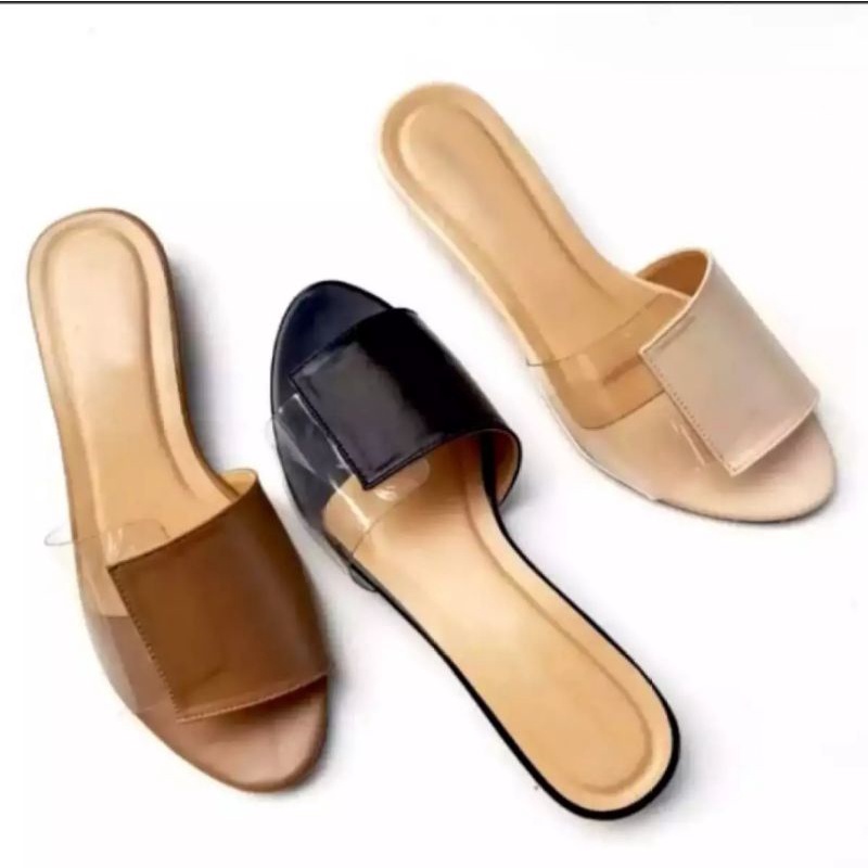 sandal wanita flatshoes mika transparan mika sambung