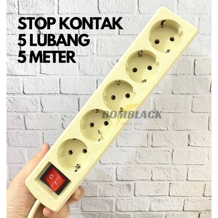 Colokan Kabel Listrik 5 Lubang 5 Meter Panjang Stop Kontak On Off