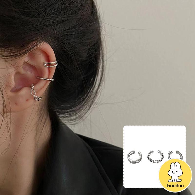 Anting Kombinasi Set Klip Telinga Tanpa Lubang Telinga Wanita Niche High-end Bahasa Perancis Retro Telinga Tulang Klip -Doo