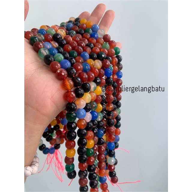 bahan multicolour onyx cutting 10mm natural corak akik alam faceted