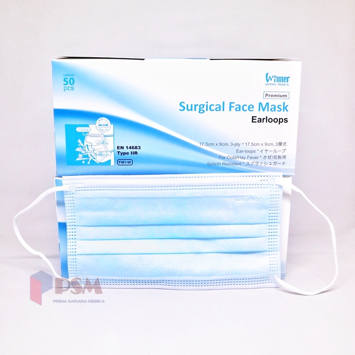 Surgical Mask / Masker Medis 3 ply Earloop Karet Winner perbox isi 50pcs