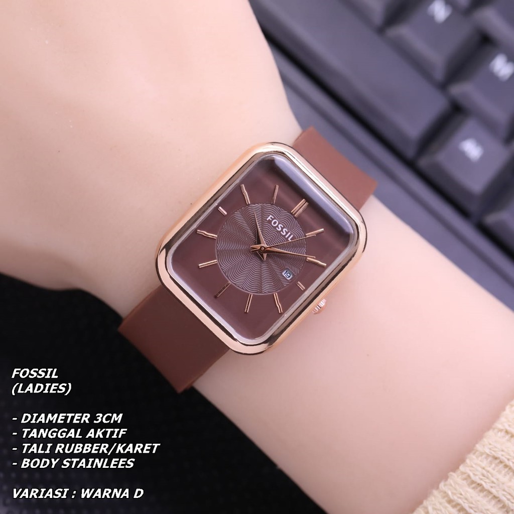 JAM TANGAN WANITA FASHION TALI RUBBER BODY SEGI TANGGAL AKTIF