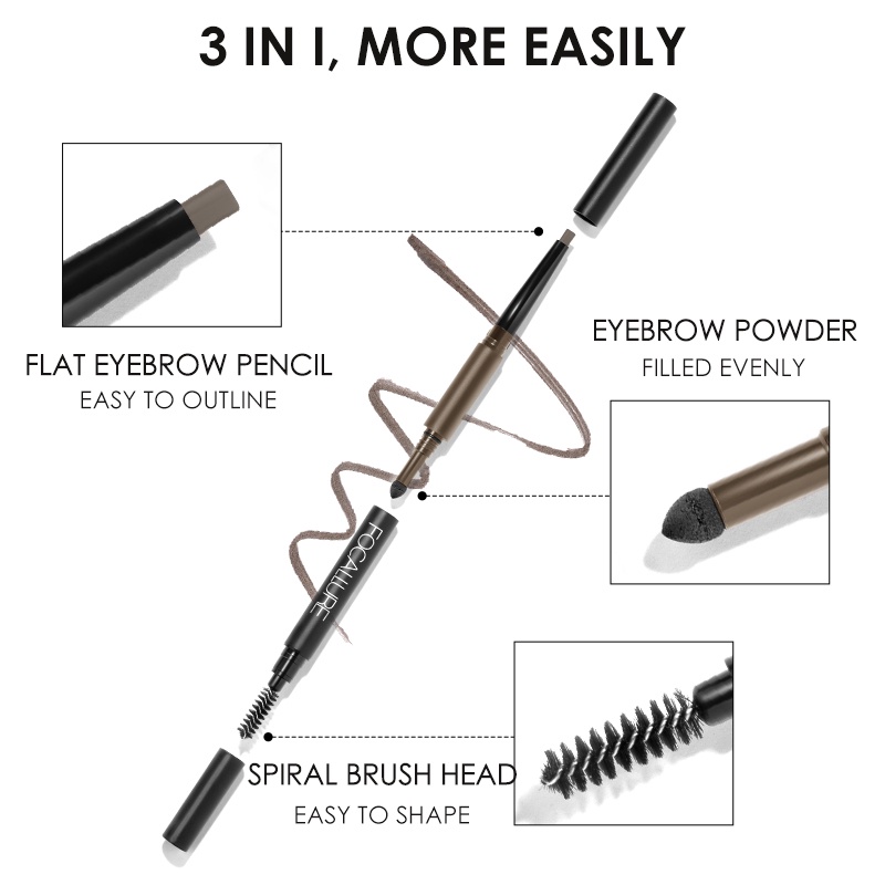 Focallure 3 in 1 Auto EyeBrows Pen Waterproof Eyebrow Pencil Automatic Pen With Powder