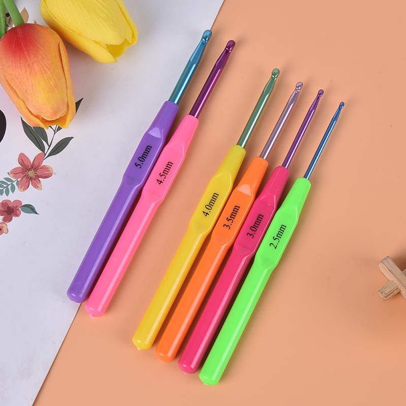 {LUCKID}6pcs/set Multifunctional Plastic Handle Aluminum Crochet Hooks Knit Needle