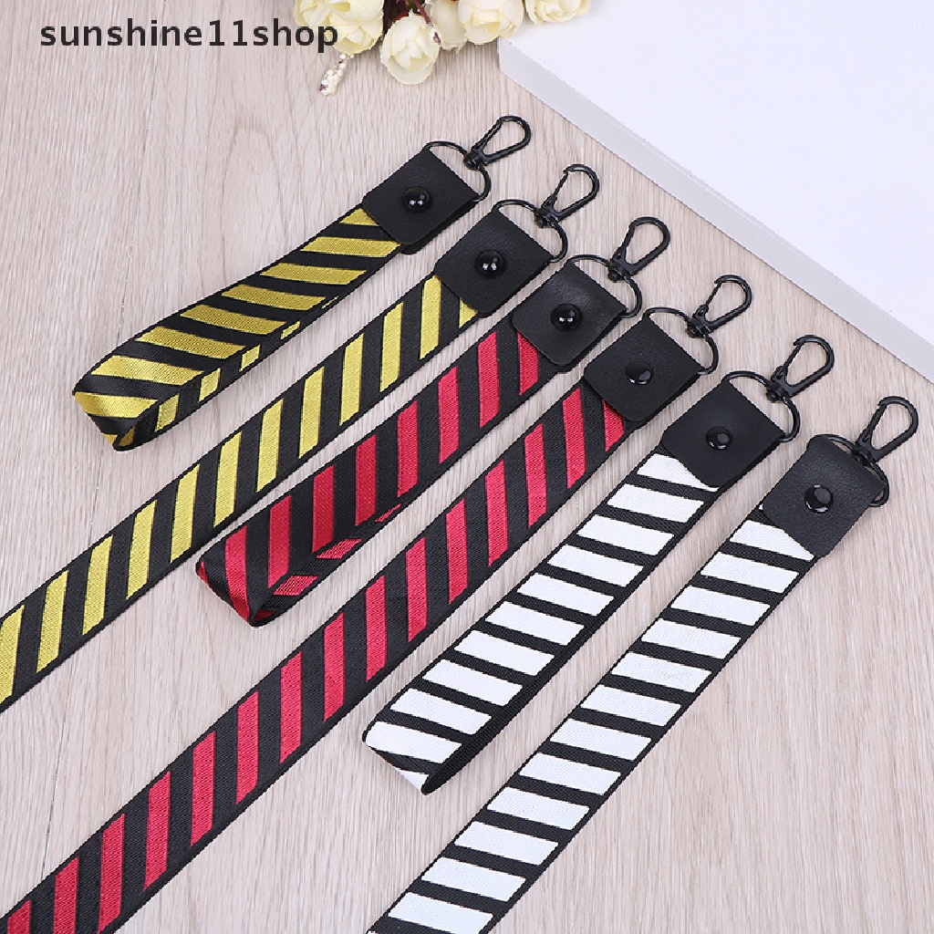 Sho Tali Lanyard Leher / Pergelangan Tangan Motif Garis Untuk Kunci / Kartu ID / Handphone