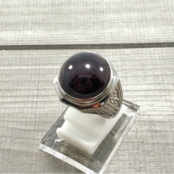 CINCIN BATU AKIK NATURAL RED GARNET TITANIUM MINIMALIS