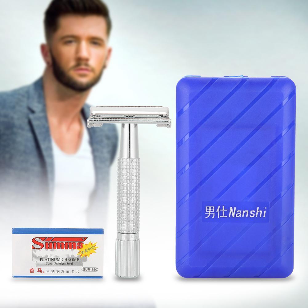 Manual Mens Razor Pisau Cukur Dua Sisi Bahan Stainless Steel Jenggot Alat Cukur dengan Case