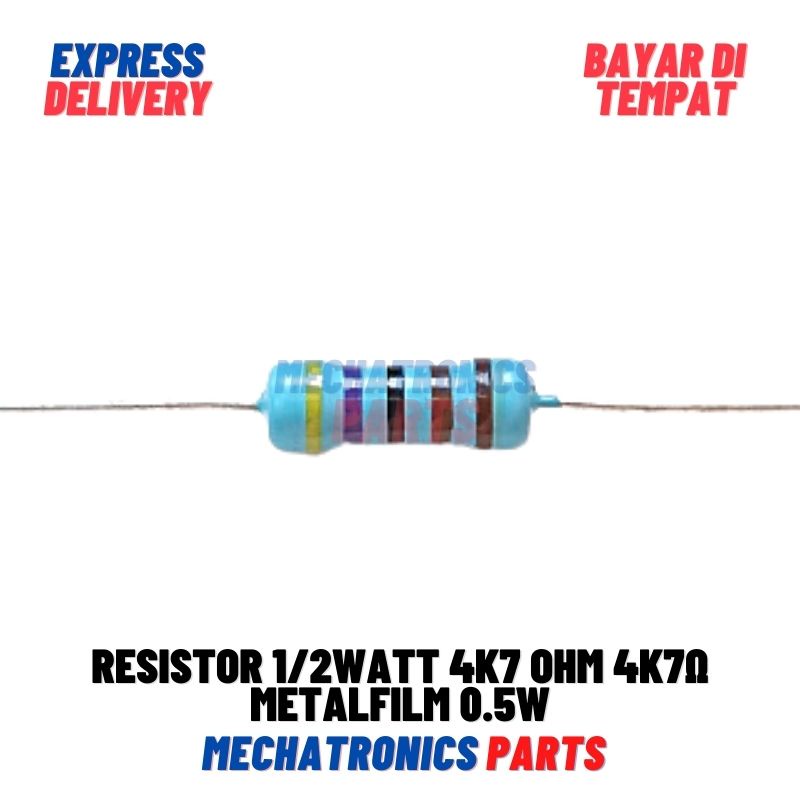 5 Buah Resistor 1/2Watt 4K7 Ohm 4K7Ω Metalfilm 0.5W