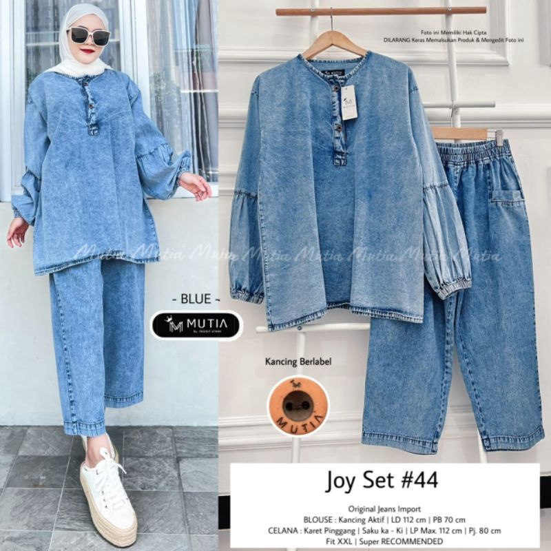 JOY SET #44 BY MUTIA / ONESET JEANS WANITA MUSLIMAH / Setelan celana jeans polos