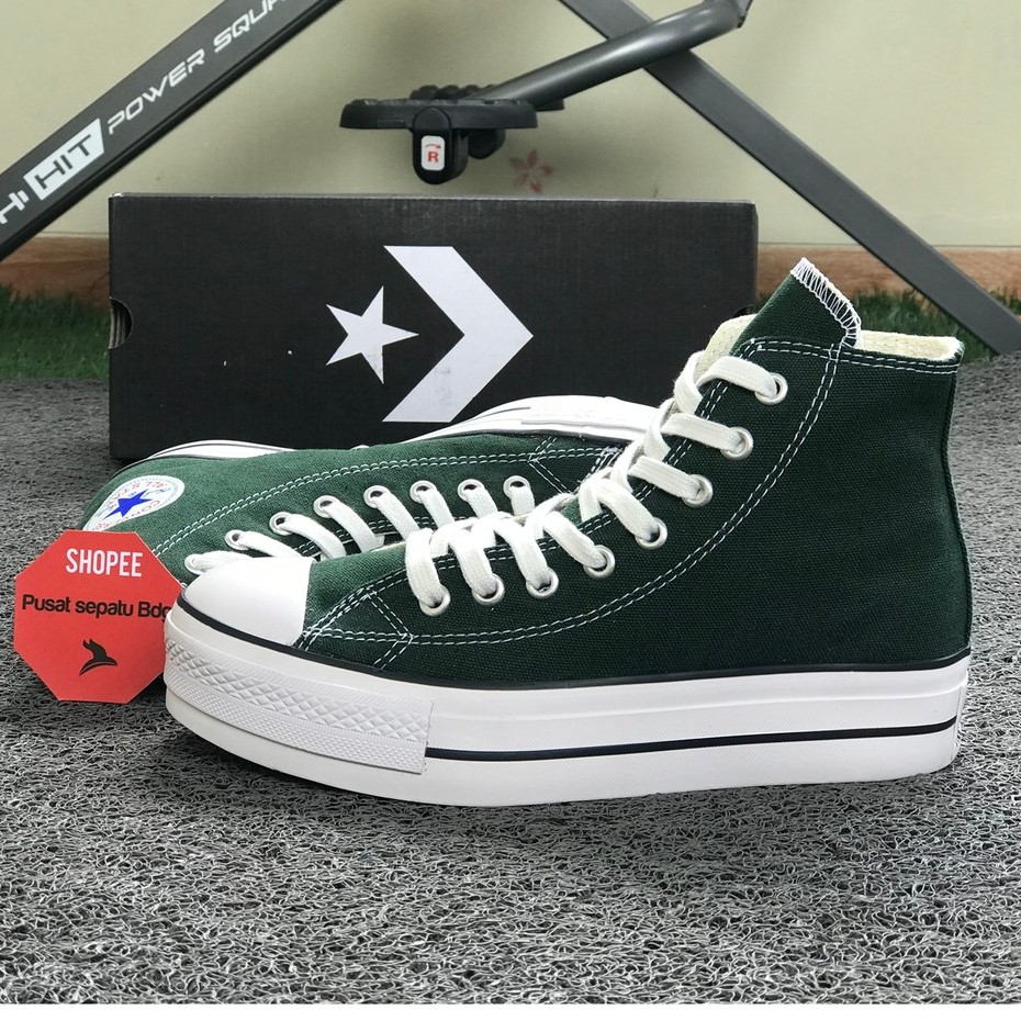 Sepatu Sneakers Wanita Platform Hak Tinggi Green