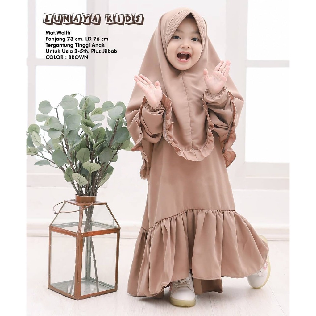 Lunaya Kids Syari l Dress Muslim Plus Khimar Fashion Anak Perempuan Terlaris