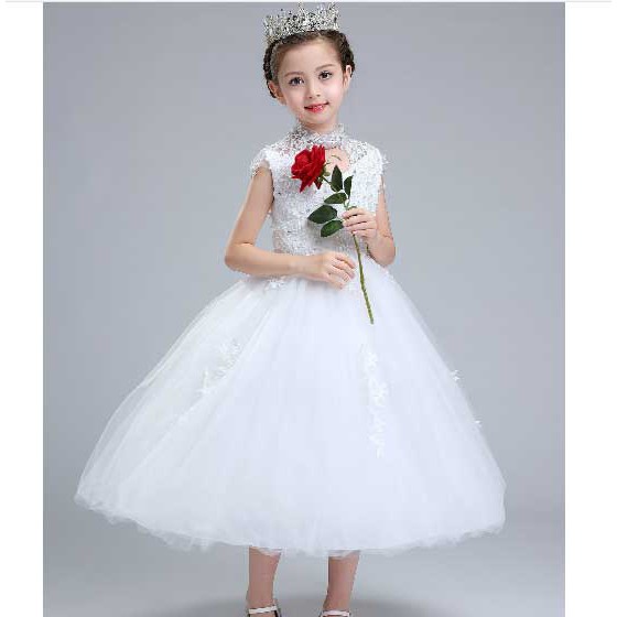 bap.102 gaun pesta anak perempuan putih panjang model berlengan elegant