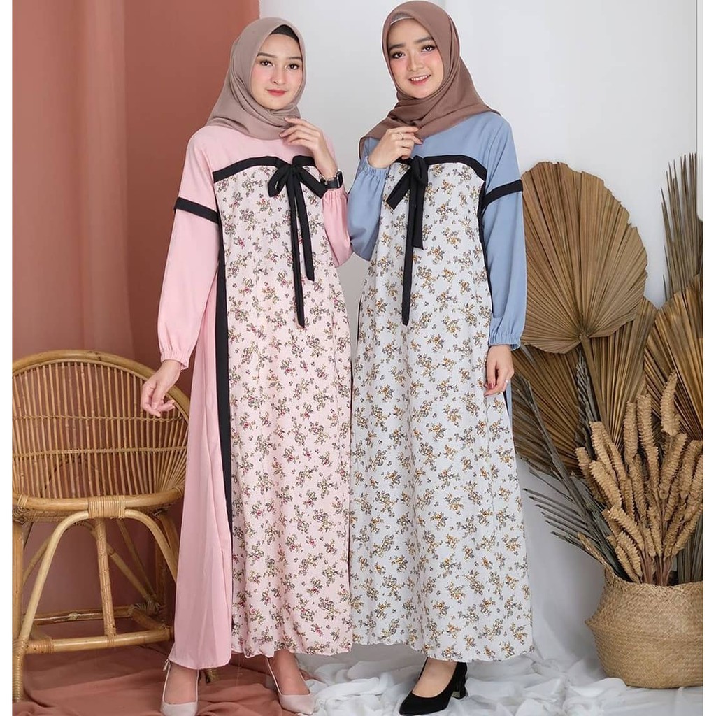 CUCI GUDANG ALIYA DRESS Bahan Mat Moscrepe Mix Monalisa Baju Hijab Panjang Simple Gaun Trendy Gaun Muslimah