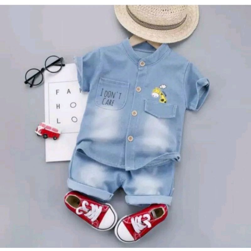 SETELAN KEMEJA DENIM 1-4TAHUN/SETELAN KEMEJA ANAK