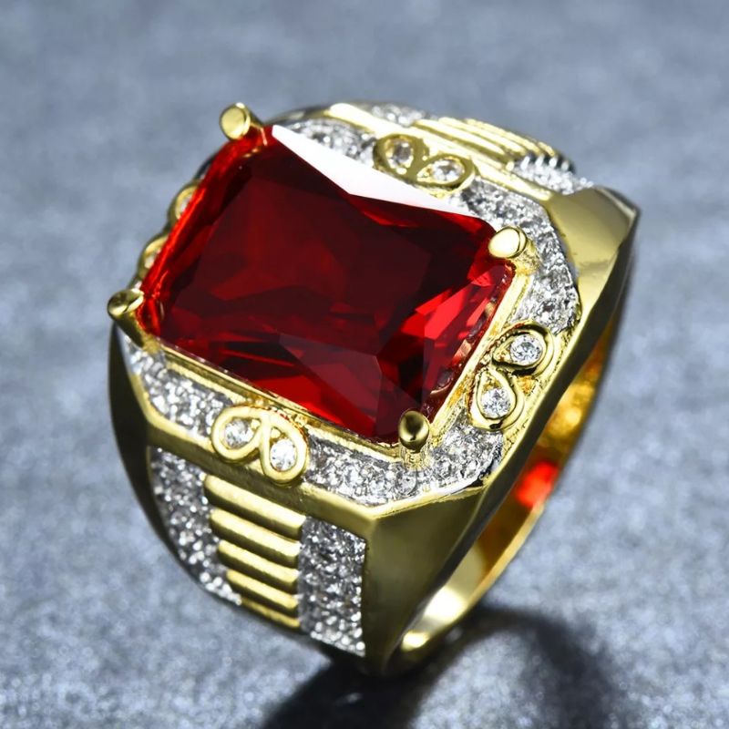 Cincin Batu Rubi Merah Ring Gold Filled Mewah Elegan Minimalis