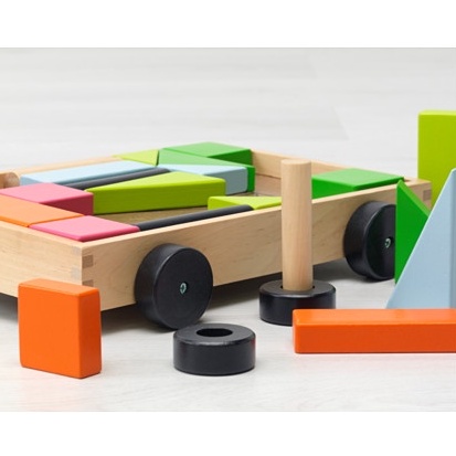Mainan edukasi Anak - Bangunan Dengan Gerobak Bahan Kayu isi 24 MULA 24 - Wagon Mainan Kendaraan