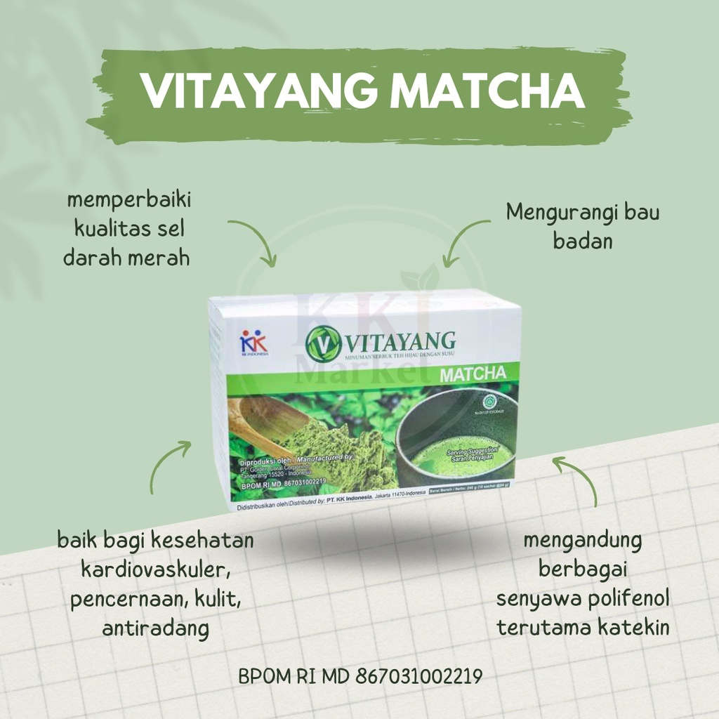 Vitayang Matcha + Klorofil Minuman Sehat Teh hijau dengan Susu Bubuk Antioksidan Teh Siap Seduh Matcha Latte
