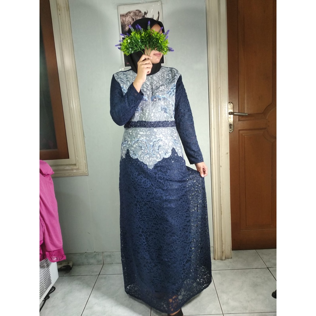 Gamis Sale Wanita Gamis Dress Kondangan Gamis Brukat Dress Wanita Gamis Navy/Pink Fanta