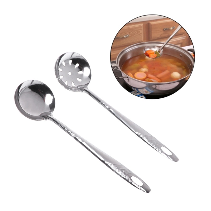 2pcs Sendok Sup Bahan Stainless Steel Ukuran Besar Untuk Alat Dapur