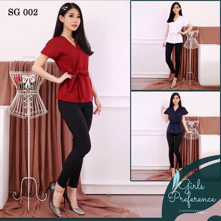 Blouse Baju Atasan Wanita Scuba Pita Lepas Merah Maroon