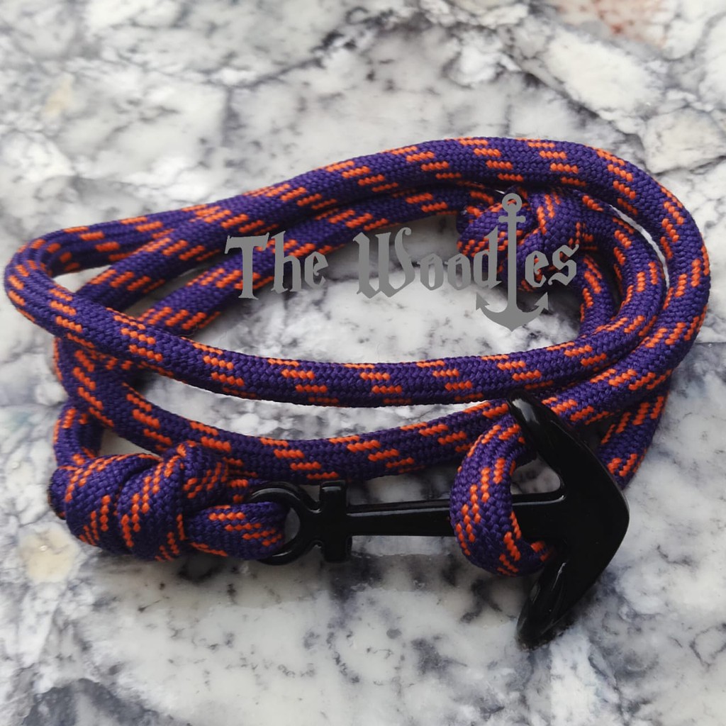 Gelang tali jangkar paracord prusik handmade ungu polet orange