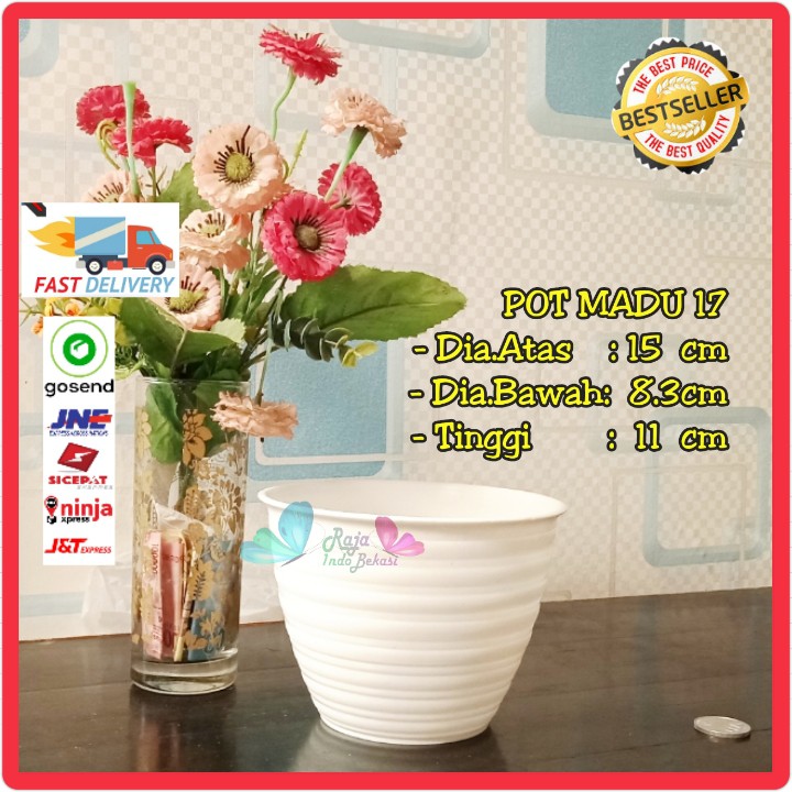 POT MADU PRINCESS 17 PUTIH POT TAWON 15 CM PUTIH - POT BUNGA PLASTIK 15CM VAS BUNGA BULAT OK