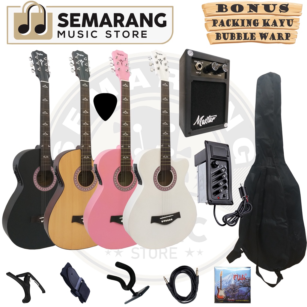 Gitar Akustik Elektrik Taylor Tanam Besi Bonus Packing Kayu &amp; Bubble Warp Termurah Berkualitas