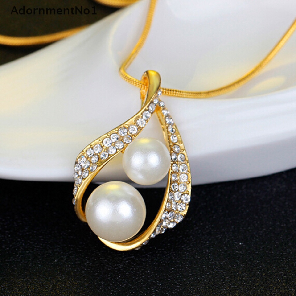 (AdornmentNo1) Set Kalung + Anting + Cincin Kristal + Mutiara Imitasi Untuk Pengantin Wanita