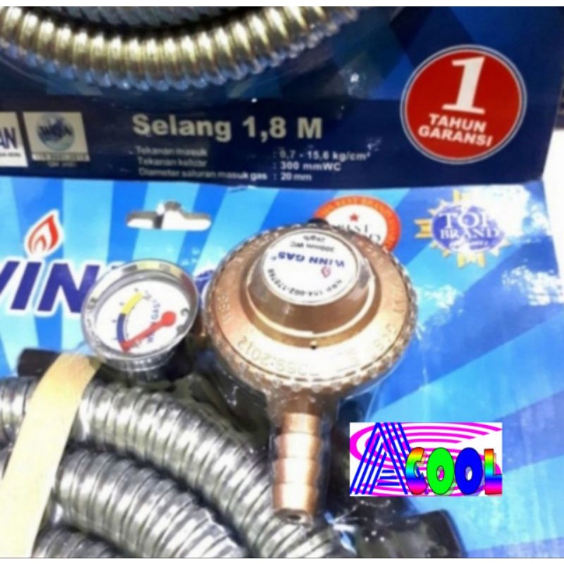 Winn Gas PAKET Bodi Kecil Regulator+Selang 1,8 Flexible Pengaman Amper