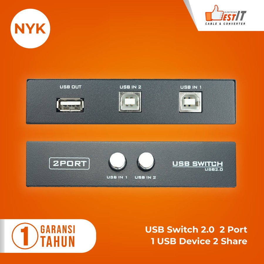 USB Switch Manual Printer 2 Port / Data Switcher 1-2 USB Printer NYK