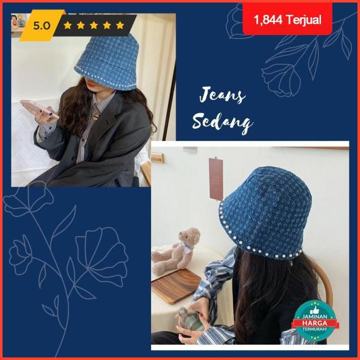 Big Sale Topi Bucket Hat Jeans / Topi Bucket Hat Pendek Biru Jeans Hitam Simple - Jeans Muda Limited