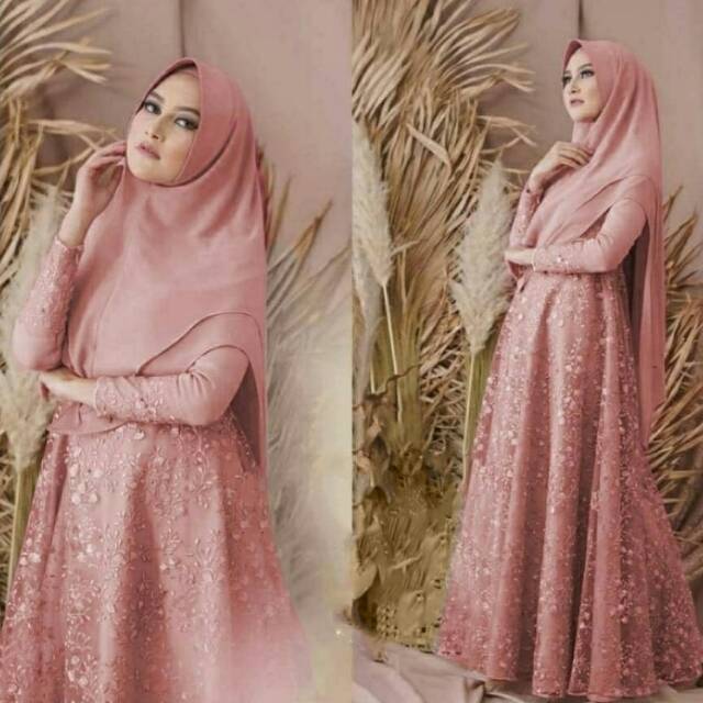 [BLZ] Gamis Tile || Set gamis Ariana syar'i + Khimar syar'i