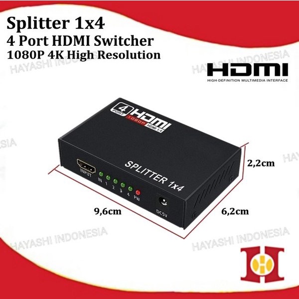 HDMI Splitter 1 In 4 Out Port Hub Repeater Amplifier 4K Ultra HD 3D
