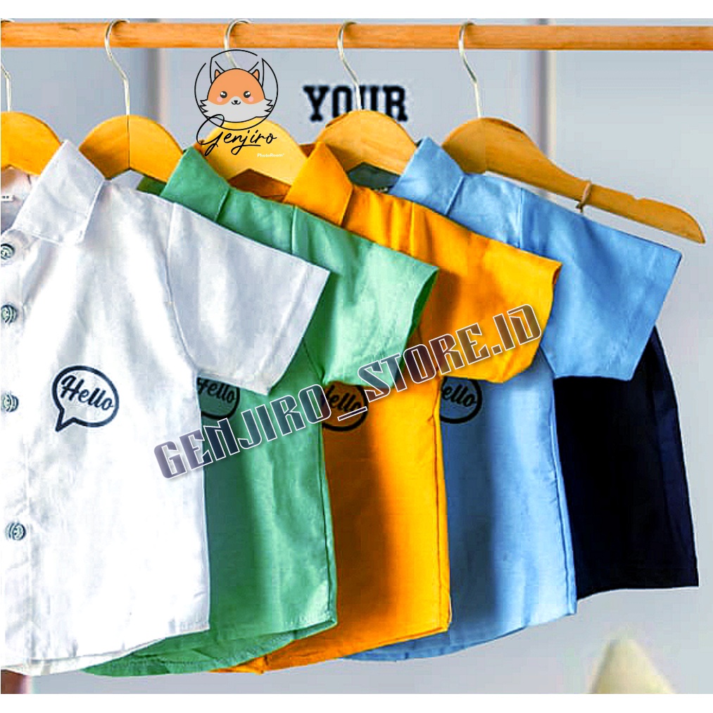 SETELAN ANAK LAKI LAKI/KEMEJA SANGHAI/LENGAN PENDEK /CELANA PENDEK/BAHAN KATUN LINEN RAMY/MOTIF BOLA UNTUK USIA 3 BULAN - 4 TAHUN/COD