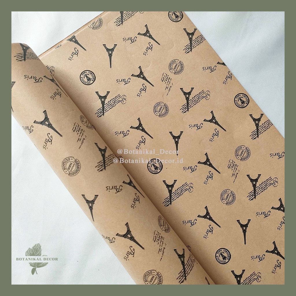 

Eiffel Tower World Map News Paper Flower Wrapping Kertas Buket Hias Bouquet Dekor