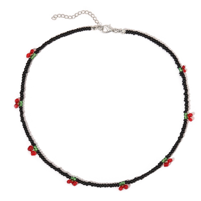 Kalung Choker Manik-Manik Ceri Merah Handmade Gaya Bohemia Untuk Wanita