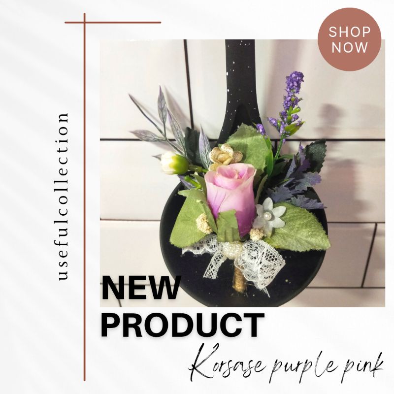 Korsase Corsage Pin Bunga Jas Pengantin Pria Rose Mawar Wedding Pernikahan Purple Pink