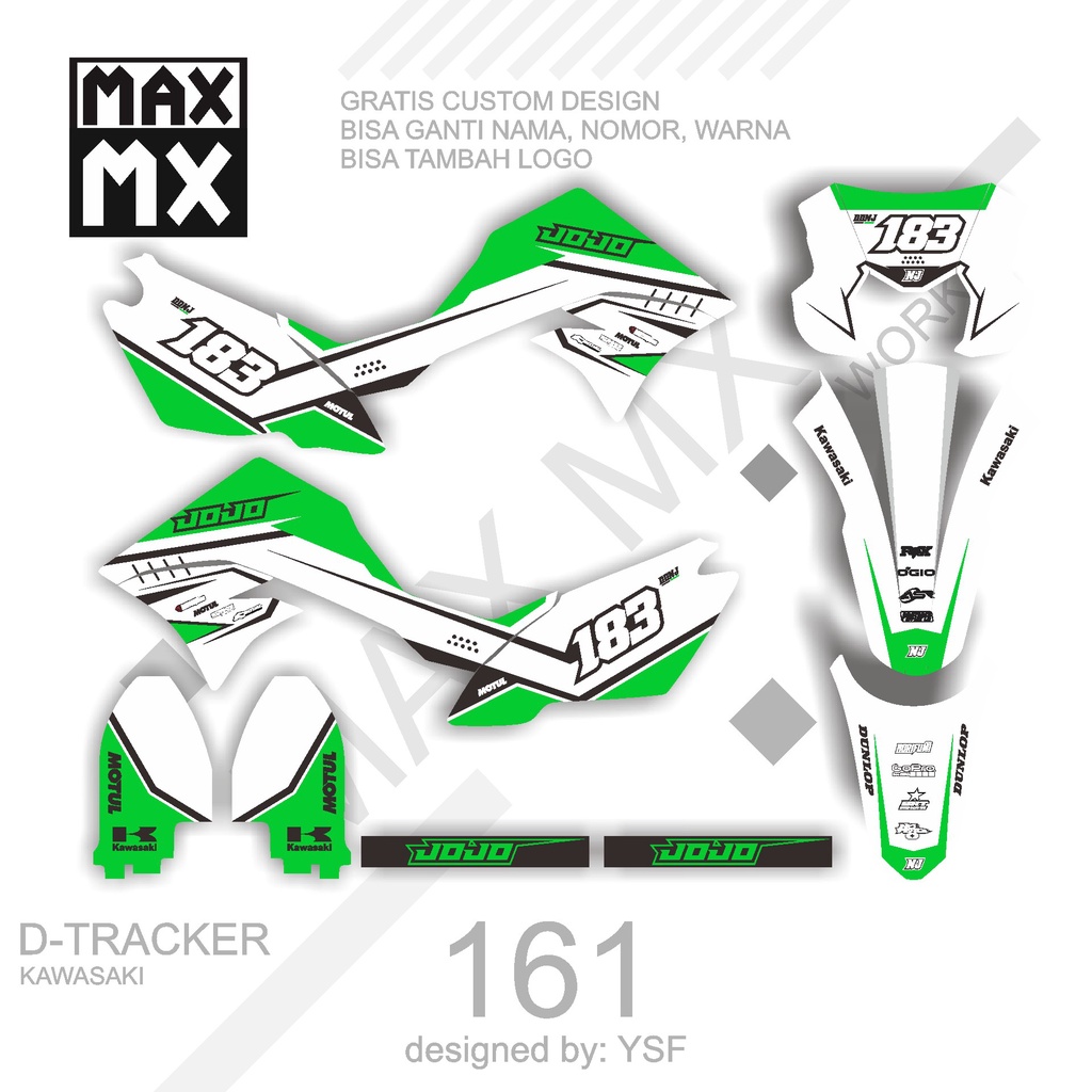DECAL STIKER MOTOR D,TRACKER MOTIF  SIMPLE GRAFIS HIJAU PUTIH