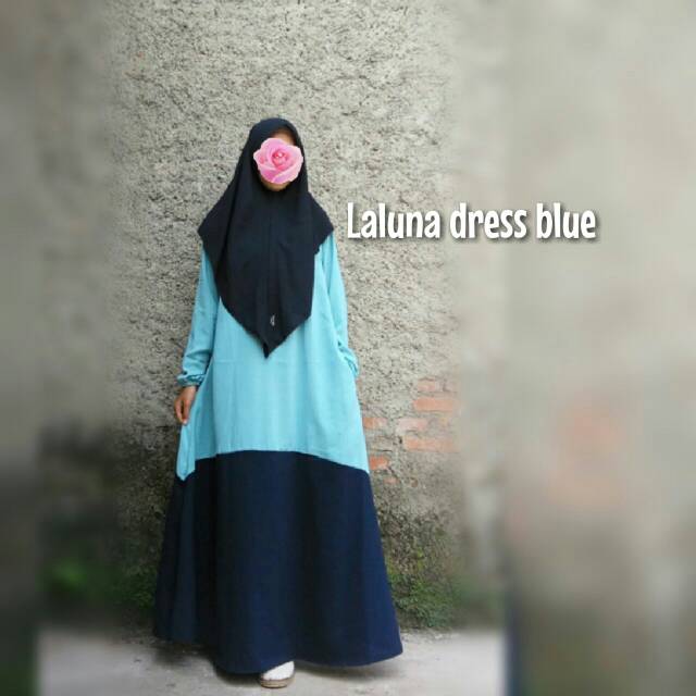 Laluna Dress Blue Ori By Ruby Hijab Bahan Wollycrepe Cantik