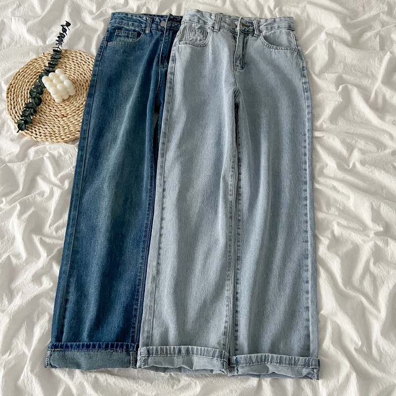 Vintage Klasik Highwaist Straight Loose Celana Jeans Panjang Wanita/Celana Kulot Jeans Kulot