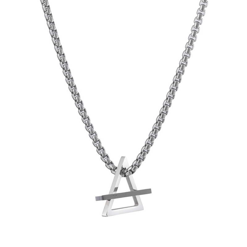Kalung Dengan Liontin Bentuk Segitiga Bahan Stainless Steel Gaya Hip Hop Rock Untuk Pria