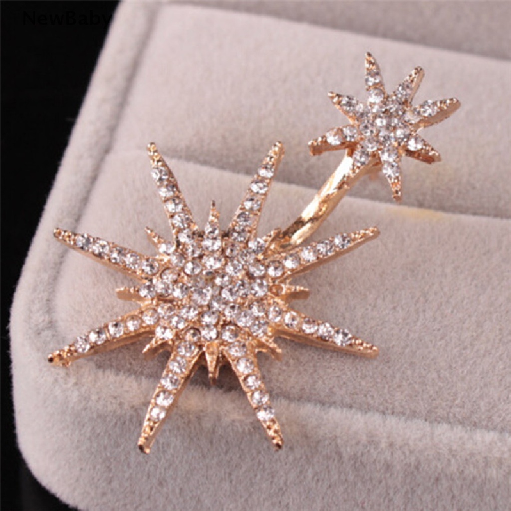 Anting Tusuk Gantung Desain Snowflake / Bintang Hias Kristal / Berlian Imitasi Untuk Wanita