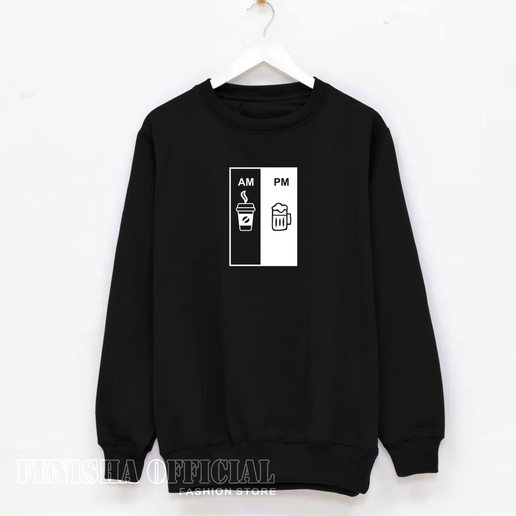 FenishaStore AM PM sweater crewneck Oversize Wanita Size M,L,XL,XXL Bisa Bayar Ditempat COD