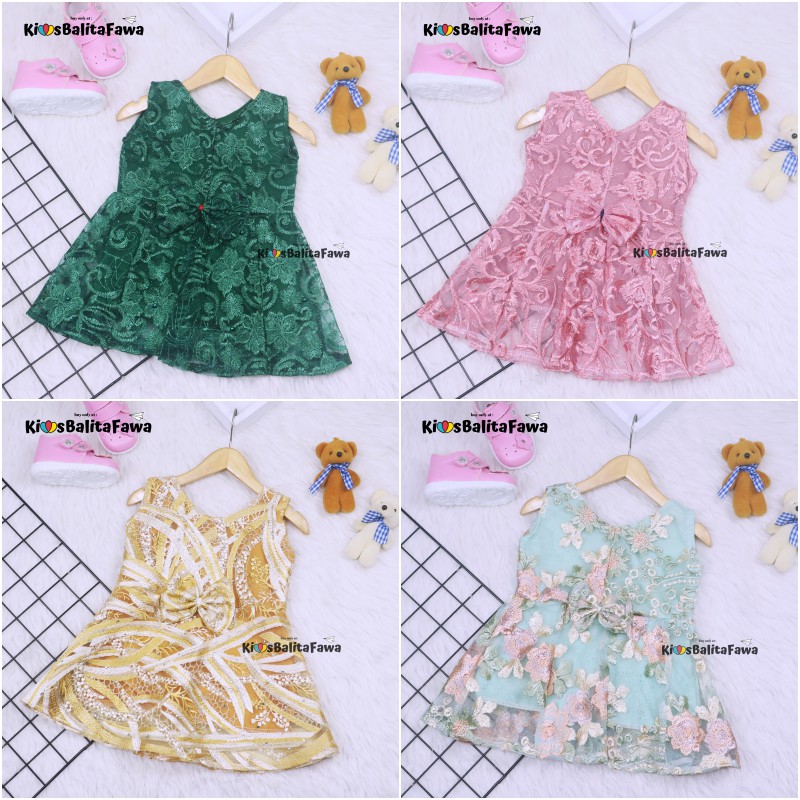 Dress Keira uk 6-12 Bulan/ Dres Kondangan Anak Perempuan Brukat Kensi Gaun Pesta Baju Baby Import