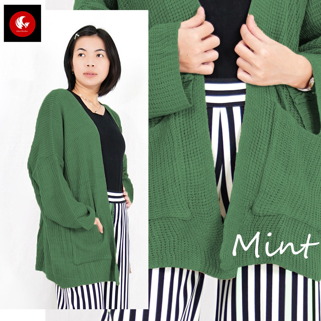 OKECHUKU Oversize Lavella Kardigan Wanita Outer Wanita Cardigan Rajut-Mint
