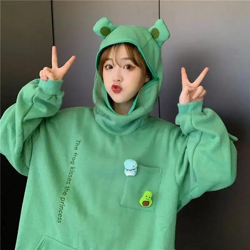 [littlecrab] Hoodie Oversize Katak Kodok Korea Hoodie Topi Full Zipper Lucu Avocado Dino Hoodie Unisex Besar Korean Style