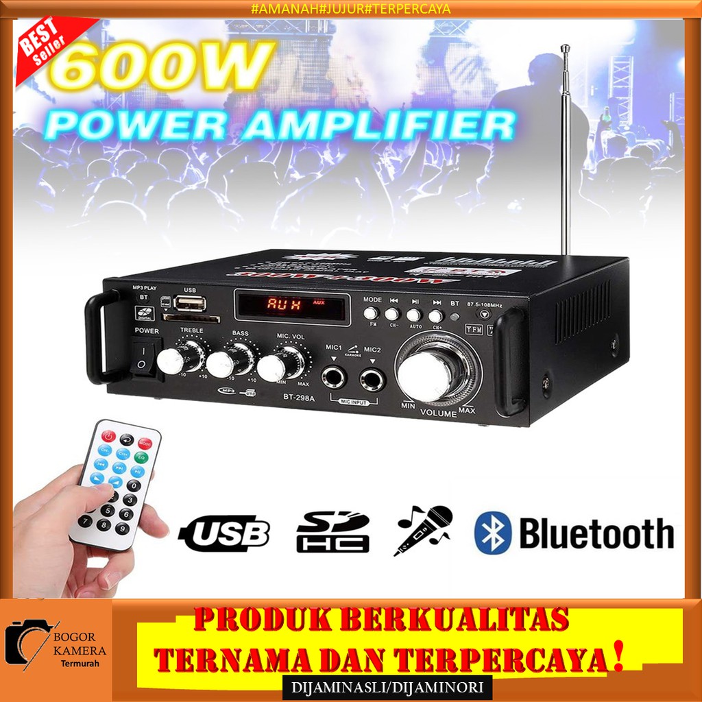Power Ampli Amplifier Bluetooth Karaoke Home Theater FM Radio 600W