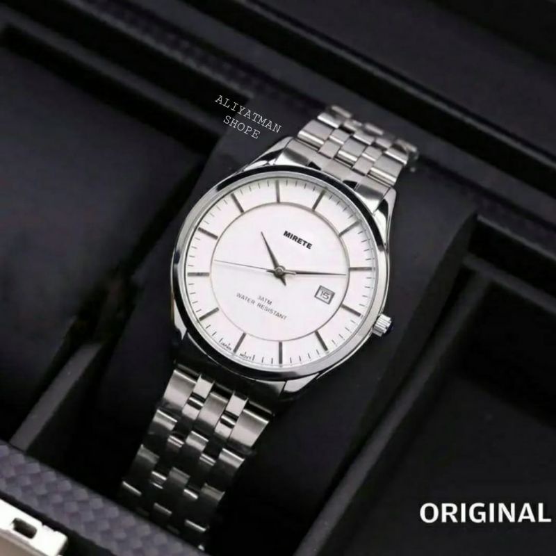 JAM TANGAN PRIA SILVER MIRETE ORIGINAL SPORTY || TANGGAL AKTIF || JAM TANGAN COWOK ANTI AIR TALI RANTAI || COD